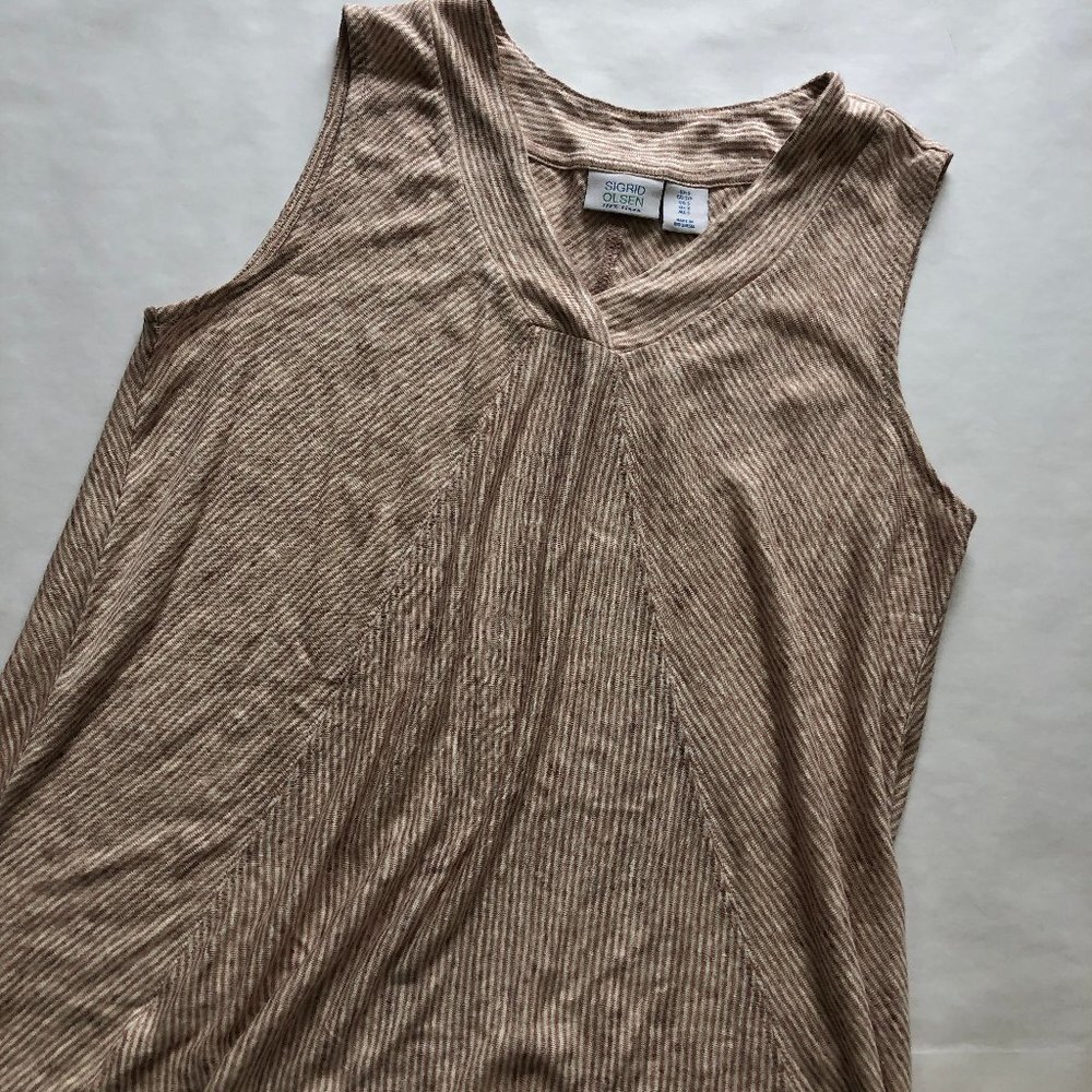 Sigrid Olsen Taupe & White Stripe Linen Top S Euc - image 3